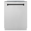 ZLINE Autograph Edition 24" Monument Series 3rd Rack Top Control Built-In Tall Tub Dishwasher in Stainless Steel with Matte Black Handle, 45dBa (DWMTZ-304-24-MB)