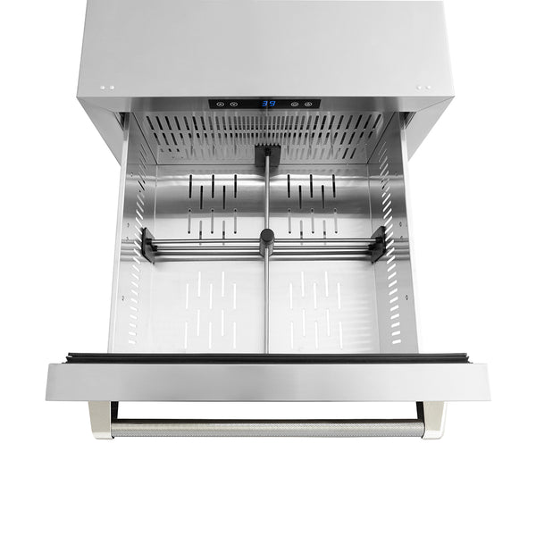 ZLINE Autograph Edition 24 in. Touchstone 168 Can Outdoor-Rated Dual Refrigerator Drawer with Stainless Steel Doors and Polished Nickel Helix Handles (RDSOZ-ST-24-KPN)