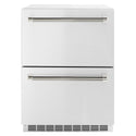 ZLINE Autograph Edition 24 in. Touchstone 168 Can Outdoor-Rated Dual Refrigerator Drawer with Stainless Steel Doors and Polished Nickel Helix Handles (RDSOZ-ST-24-KPN)