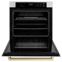 ZLINE 30 in. Autograph Edition Professional True Convection Single Wall Oven with Air Fry and Self Clean in Stainless Steel with White Matte Door and Champagne Bronze Handle (WASZ-WM-30-CB)