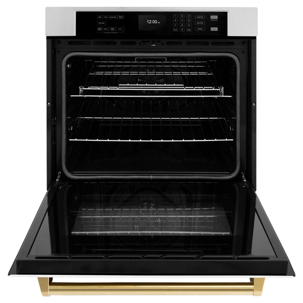 ZLINE 30 in. Autograph Edition Professional True Convection Single Wall Oven with Air Fry and Self Clean in Stainless Steel with White Matte Door and Polished Gold Handle (WASZ-WM-30-G)