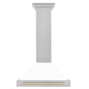 ZLINE Autograph Edition 30 in. Convertible Satin Stainless Steel Wall Mount Range Hood with Polished Gold Handle (KB4SNZ-30-G)