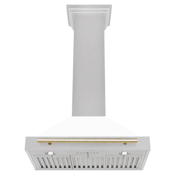 ZLINE Autograph Edition 30 in. Convertible Satin Stainless Steel Wall Mount Range Hood with Polished Gold Handle (KB4SNZ-30-G)