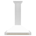 ZLINE 36 in. Autograph Edition Convertible Fingerprint Resistant Satin Stainless Steel Range Hood with White Matte Shell and Polished Gold Handle (KB4SNZ-WM36-G)