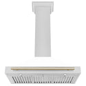 ZLINE 36 in. Autograph Edition Convertible Fingerprint Resistant Satin Stainless Steel Range Hood with White Matte Shell and Polished Gold Handle (KB4SNZ-WM36-G)