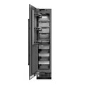ZLINE 18 in. 8.6 cu. ft. Left Hinge Column Freezer in Black Stainless Steel with Graphite Gray Interior (RCFVL-BS-18) front, open.