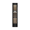 ZLINE 18 in. 9.0 cu. ft. Triple Zone 68 Bottle Left Hinge Column Wine Cooler in Black Stainless Steel (RCWVL-BS-18) front, closed, with wine on racks.