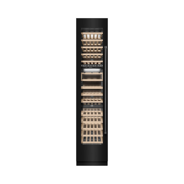 ZLINE 18 in. 9.0 cu. ft. Triple Zone 68 Bottle Left Hinge Column Wine Cooler in Black Stainless Steel (RCWVL-BS-18) front, closed.