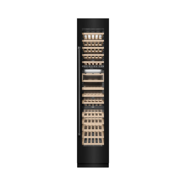ZLINE 18 in. 9.0 cu. ft. Triple Zone 68 Bottle Right Hinge Column Wine Cooler in Black Stainless Steel (RCWVR-BS-18) front, closed.