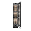 ZLINE 18 in. 9.0 cu. ft. Triple Zone 68 Bottle Right Hinge Column Wine Cooler in Black Stainless Steel (RCWVR-BS-18) front, open.