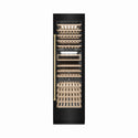 ZLINE Autograph Edition 24 in. 12.4 cu. ft. Triple Zone 100 Bottle Column Wine Cooler in Black Stainless Steel and Champagne Bronze Accents (RCWVZ-BS-24-CB) front, closed.