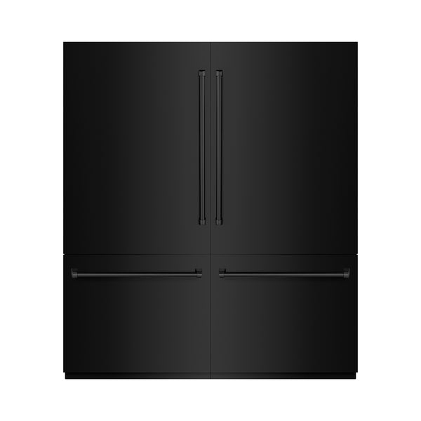 ZLINE 72 in. 39.6 cu. ft. French Door Built-In Bottom Freezer Refrigerator with Water Dispensers and Ice Makers in Black Stainless Steel with Graphite Gray Interior (GRBIT-BS-72)