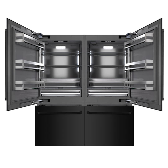 ZLINE 72 in. 39.6 cu. ft. French Door Built-In Bottom Freezer Refrigerator with Water Dispensers and Ice Makers in Black Stainless Steel with Graphite Gray Interior (GRBIT-BS-72)