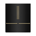 ZLINE Autograph Edition 72 in. 39.6 cu. ft. French Door Built-In Bottom Freezer Refrigerator with Water Dispensers and Ice Makers in Black Stainless Steel with Graphite Gray Interior and Polished Gold Accents (GRBITZ-BS-72-G)