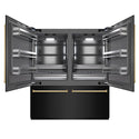 ZLINE Autograph Edition 72 in. 39.6 cu. ft. French Door Built-In Bottom Freezer Refrigerator with Water Dispensers and Ice Makers in Black Stainless Steel with Graphite Gray Interior and Polished Gold Accents (GRBITZ-BS-72-G)