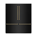 ZLINE Autograph Edition 72 in. 39.6 cu. ft. French Door Built-In Bottom Freezer Refrigerator with Water Dispensers and Ice Makers in Black Stainless Steel with Graphite Gray Interior and Polished Gold Helix Handles (GRBITZ-BS-72-KG)