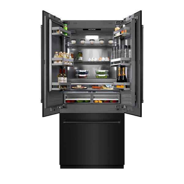 ZLINE 36 in. 19.6 cu. ft. French Door Built-In Bottom Freezer Refrigerator with Water Dispenser and Ice Maker in Black Stainless Steel with Graphite Gray Interior (GRBIV-BS-36)