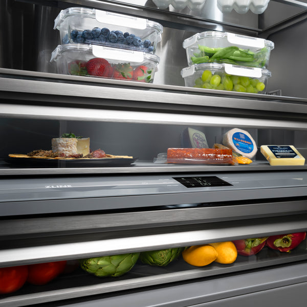 ZLINE 60 in. 32.2 cu. ft. French Door Built-In Bottom Freezer Refrigerator with Water Dispensers and Ice Makers in Black Stainless Steel with Graphite Gray Interior (GRBIV-BS-60)