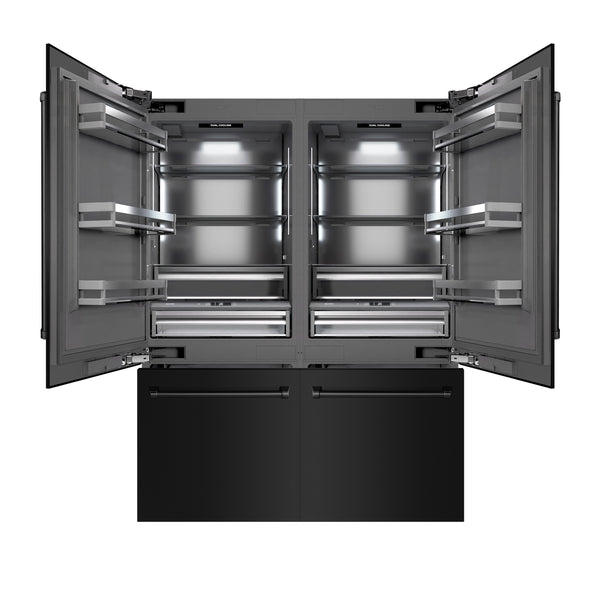 ZLINE 60 in. 32.2 cu. ft. French Door Built-In Bottom Freezer Refrigerator with Water Dispensers and Ice Makers in Black Stainless Steel with Graphite Gray Interior (GRBIV-BS-60)