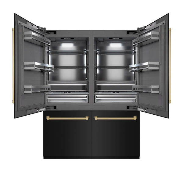 ZLINE Autograph Edition 60 in. 32.2 cu. ft. French Door Built-In Bottom Freezer Refrigerator with Water Dispenser and Ice Maker in Black Stainless Steel with Graphite Gray Interior and Champagne Bronze Accents (GRBIVZ-BS-60-CB)