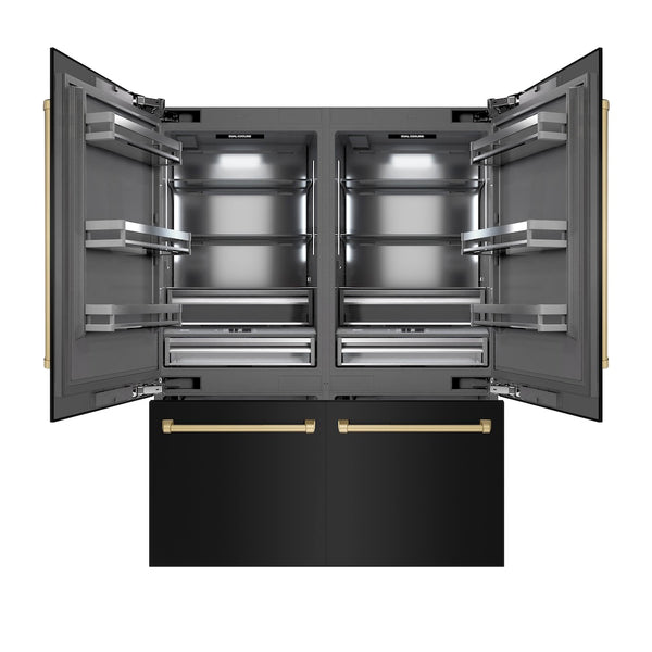 ZLINE Autograph Edition 60 in. 32.2 cu. ft. French Door Built-In Bottom Freezer Refrigerator with Water Dispenser and Ice Maker in Black Stainless Steel with Graphite Gray Interior and Champagne Bronze Accents (GRBIVZ-BS-60-CB)