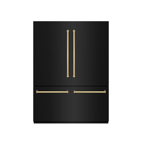 ZLINE Autograph Edition 60 in. 32.2 cu. ft. French Door Built-In Bottom Freezer Refrigerator with Water Dispenser and Ice Maker in Black Stainless Steel with Graphite Gray Interior and Polished Gold Accents (GRBIVZ-BS-60-G)