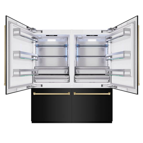 ZLINE Autograph Edition 72 in. 39.6 cu. ft. French Door Built-In Bottom Freezer Refrigerator with Water Dispensers and Ice Makers in Black Stainless Steel and Champagne Bronze Accents (RBITZ-BS-72-CB)