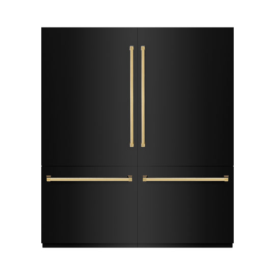 ZLINE Autograph Edition 72 in. 39.6 cu. ft. French Door Built-In Bottom Freezer Refrigerator with Water Dispensers and Ice Makers in Black Stainless Steel and Polished Gold Accents (RBITZ-BS-72-G)