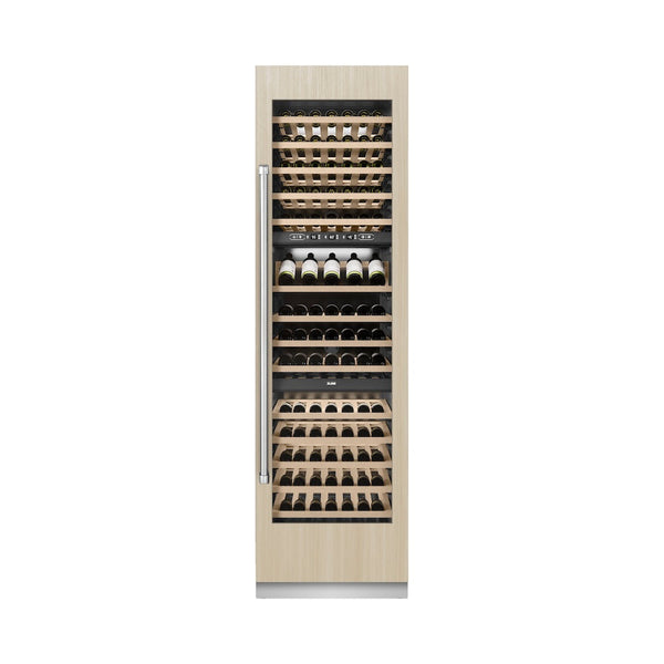 ZLINE 24 in. 12.4 cu. ft. Triple Zone 100 Bottle Panel Ready Column Wine Cooler (RBCWV-24) front, closed, with custom panel.
