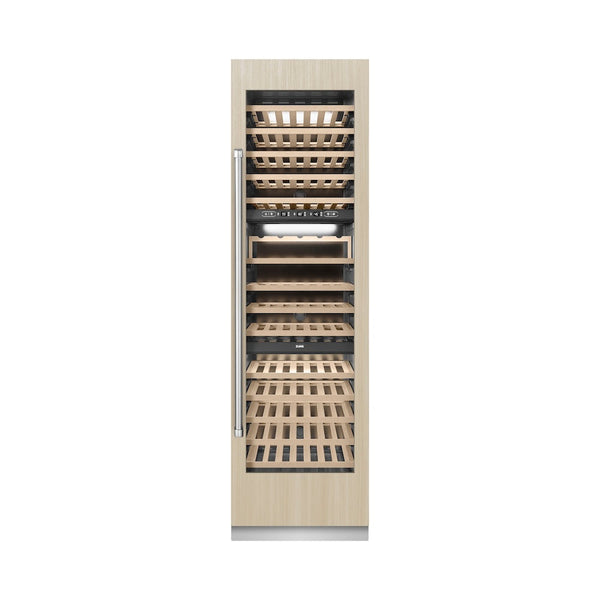 ZLINE 24 in. 12.4 cu. ft. Triple Zone 100 Bottle Panel Ready Column Wine Cooler (RBCWV-24) front, closed, with custom panel.