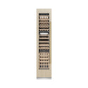 ZLINE Autograph Edition 18 in. 9.0 cu. ft. Triple Zone 68 Bottle Panel Ready Left Hinge Column Wine Cooler with Champagne Bronze Accents (RBCWVLZ-18-CB) front, closed, with custom panel.