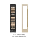 ZLINE Autograph Edition 18 in. 9.0 cu. ft. Triple Zone 68 Bottle Panel Ready Left Hinge Column Wine Cooler with Champagne Bronze Accents (RBCWVLZ-18-CB) front, closed, next to custom panel. Text: Panel not included. Left hinge orientation.
