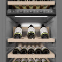 ZLINE 18 in. 9.0 cu. ft. Triple Zone 68 Bottle Panel Ready Right Hinge Column Wine Cooler (RBCWVR-18) close-up detail, wine storage.