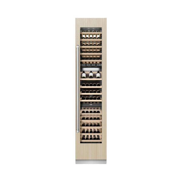 ZLINE 18 in. 9.0 cu. ft. Triple Zone 68 Bottle Panel Ready Right Hinge Column Wine Cooler (RBCWVR-18) front, closed, with custom panel.