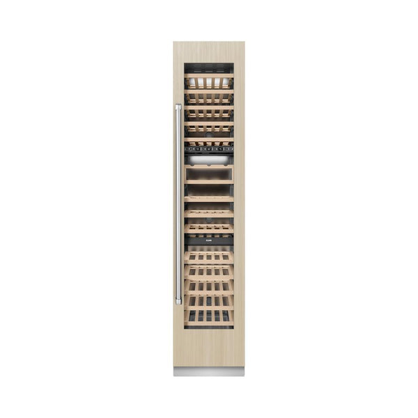ZLINE 18 in. 9.0 cu. ft. Triple Zone 68 Bottle Panel Ready Right Hinge Column Wine Cooler (RBCWVR-18) front, closed, with custom panel.