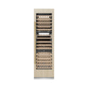 ZLINE Autograph Edition 24 in. 12.4 cu. ft. Triple Zone 100 Bottle Panel Ready Column Wine Cooler with Polished Gold Accents (RBCWVZ-24-G) front, closed, with custom panel.