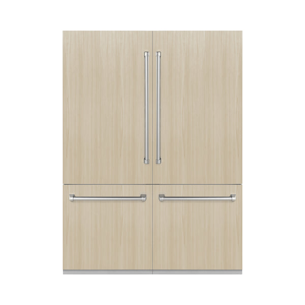 ZLINE 60 in. 32.2 cu. ft. Panel Ready French Door Built-In Bottom Freezer Refrigerator with Water Dispensers and Ice Makers with Graphite Gray Interior (GRBIV-60)