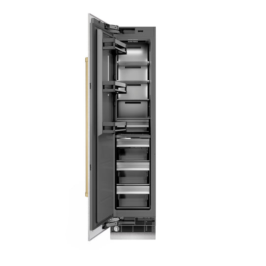 ZLINE Autograph Edition 18 in. 8.6 cu. ft. Left Hinge Column Freezer in Satin Stainless Steel with Graphite Gray Interior and Champagne Bronze Accents (RCFVLZ-SN-18-CB)