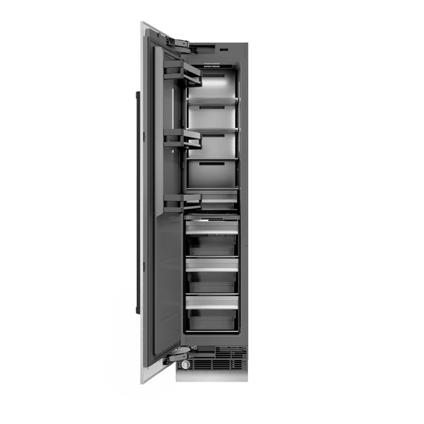 ZLINE Autograph Edition 18 in. 8.6 cu. ft. Left Hinge Column Freezer in Satin Stainless Steel with Graphite Gray Interior and Matte Black Accents (RCFVLZ-SN-18-MB)