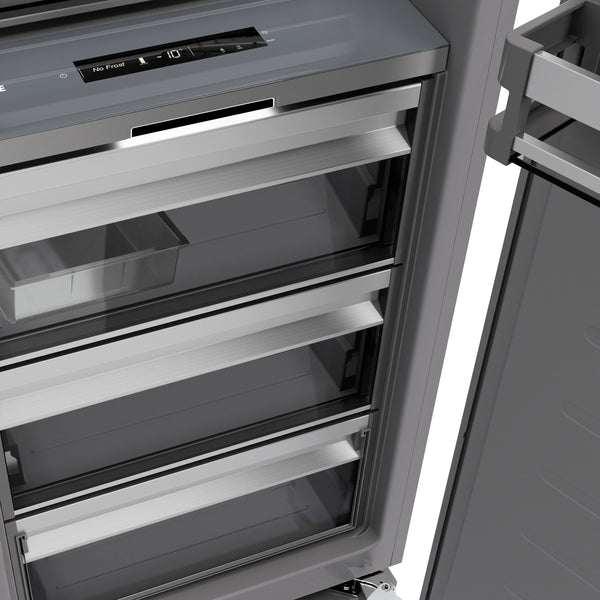 ZLINE Autograph Edition 18 in. 8.6 cu. ft. Right Hinge Column Freezer in Satin Stainless Steel with Graphite Gray Interior and Champagne Bronze Accents (RCFVRZ-SN-18-CB)