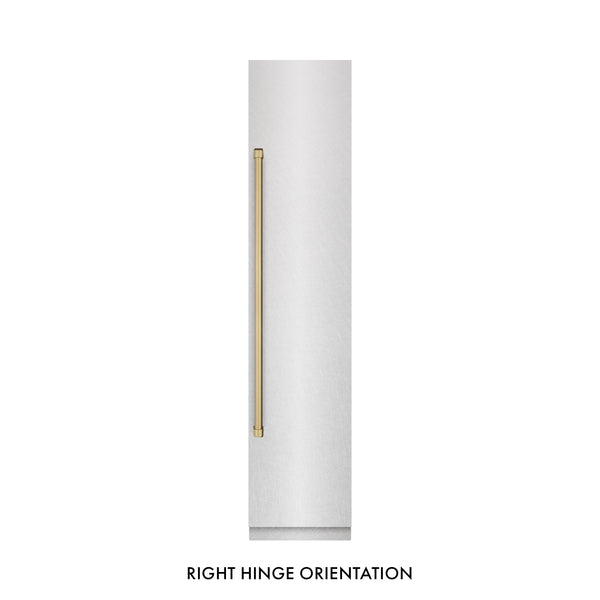 ZLINE Autograph Edition 18 in. 8.6 cu. ft. Right Hinge Column Freezer in Satin Stainless Steel with Graphite Gray Interior and Champagne Bronze Accents (RCFVRZ-SN-18-CB)