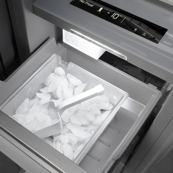 ZLINE Autograph Edition 18 in. 8.6 cu. ft. Right Hinge Column Freezer in Satin Stainless Steel with Graphite Gray Interior and Polished Gold Accents (RCFVRZ-SN-18-G)