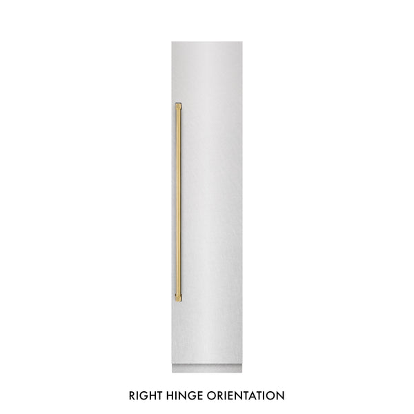 ZLINE Autograph Edition 18 in. 8.6 cu. ft. Right Hinge Column Freezer in Satin Stainless Steel with Graphite Gray Interior and Polished Gold Accents (RCFVRZ-SN-18-G)