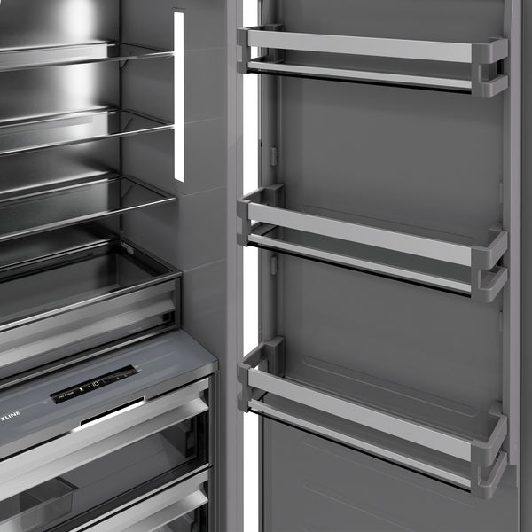 ZLINE Autograph Edition 18 in. 8.6 cu. ft. Right Hinge Column Freezer in Satin Stainless Steel with Graphite Gray Interior and Matte Black Accents (RCFVRZ-SN-18-MB)