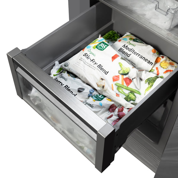 ZLINE Autograph Edition 18 in. 8.6 cu. ft. Right Hinge Column Freezer in Satin Stainless Steel with Graphite Gray Interior and Matte Black Accents (RCFVRZ-SN-18-MB)