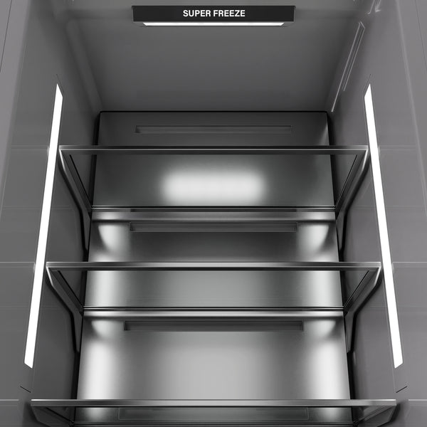 ZLINE Autograph Edition 24 in. 12.4 cu. ft. Column Freezer in Satin Stainless Steel with Graphite Gray Interior and Champagne Bronze Accents (RCFVZ-SN-24-CB)
