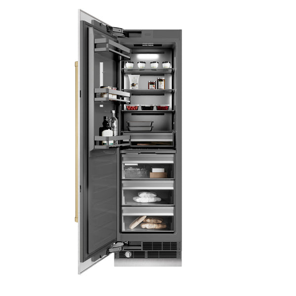 ZLINE Autograph Edition 24 in. 12.4 cu. ft. Column Freezer in Satin Stainless Steel with Graphite Gray Interior and Champagne Bronze Accents (RCFVZ-SN-24-CB)
