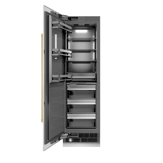 ZLINE Autograph Edition 24 in. 12.4 cu. ft. Column Freezer in Satin Stainless Steel with Graphite Gray Interior and Champagne Bronze Accents (RCFVZ-SN-24-CB)