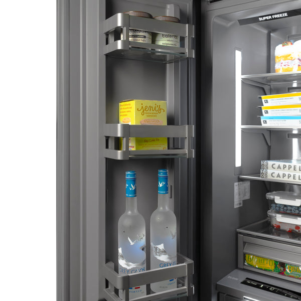 ZLINE Autograph Edition 24 in. 12.4 cu. ft. Column Freezer in Satin Stainless Steel with Graphite Gray Interior and Polished Gold Accents (RCFVZ-SN-24-G)