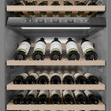 ZLINE Autograph Edition 24 in. 12.4 cu. ft. Triple Zone 100 Bottle Column Wine Cooler in Satin Stainless Steel and Champagne Bronze Accents (RCWVZ-SN-24-CB)
